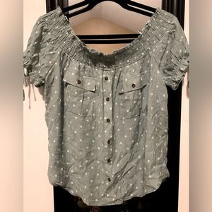 Sweet Wanderer Shirt Womens mint Green White Polka Dot Off the Shoulder …